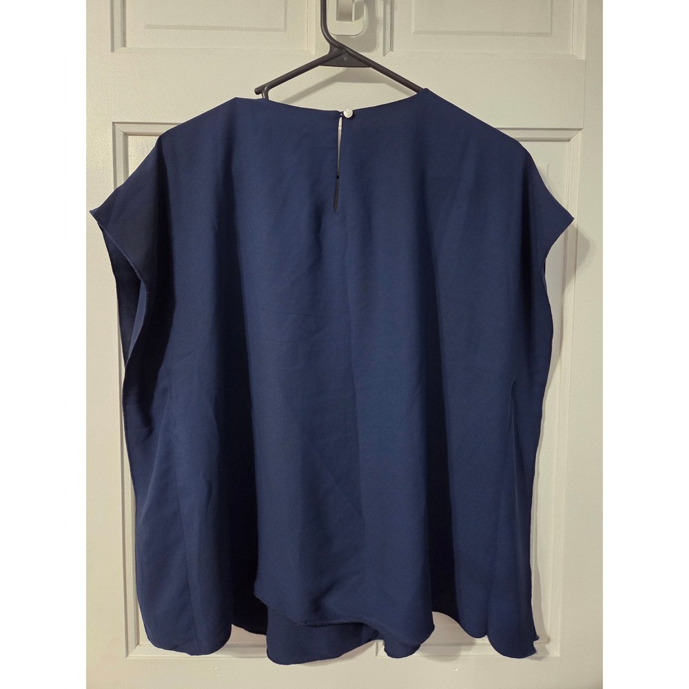 DKNY Pleated Blouse Women XL Navy Blue Corporate Chic Office Wear - Picture 3 of 4